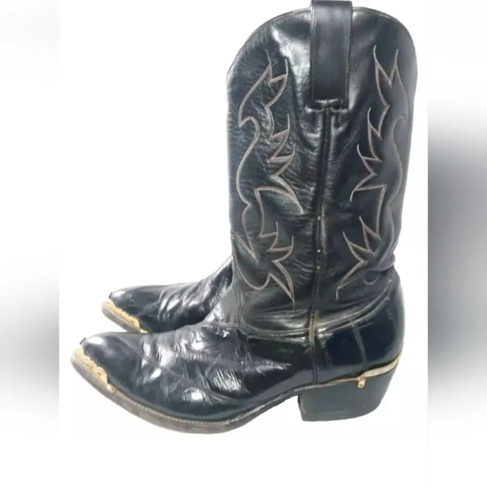 Cazador Black EEL Skin Leather Western Boots Sz 10 D Toe Tips  & Heel Guards